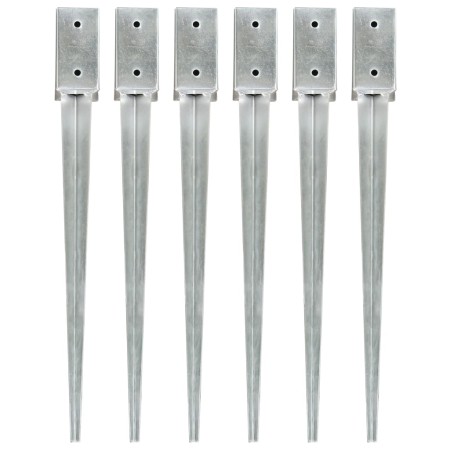 Ground spikes 6 units galvanized steel silver 7x7x75 cm by vidaXL, Spikes for anchoring in the ground - Ref: Foro24-145402, P...