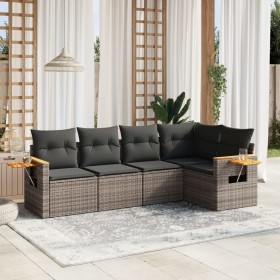 Gartensofa-Set mit Kissen, 5-teilig, graues synthetisches Rattan von , Gartensets - Ref: Foro24-3259190, Preis: 365,31 €, Rab...