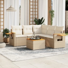 Gartensofa-Set mit Kissen, 6-teilig, beiges synthetisches Rattan von , Gartensets - Ref: Foro24-3259209, Preis: 516,34 €, Rab...