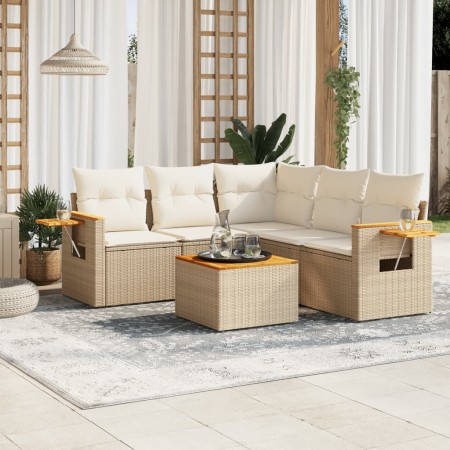 Gartensofa-Set mit Kissen, 6-teilig, beiges synthetisches Rattan von , Gartensets - Ref: Foro24-3259209, Preis: 511,99 €, Rab...