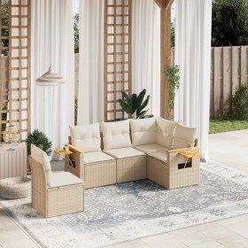 Gartensofa-Set mit Kissen, 5-teilig, beiges synthetisches Rattan von , Gartensets - Ref: Foro24-3259216, Preis: 461,64 €, Rab...