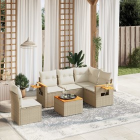 Gartensofa-Set mit Kissen, 6-teilig, beiges synthetisches Rattan von , Gartensets - Ref: Foro24-3259223, Preis: 511,99 €, Rab...