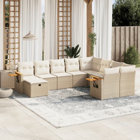 Gartensofa-Set mit beigen Kissen, 10-teilig, synthetisches Rattan von , Gartensets - Ref: Foro24-3259559, Preis: 833,75 €, Ra...