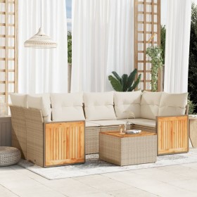 7-teiliges Gartensofa-Set und beigefarbene synthetische Rattankissen von , Gartensets - Ref: Foro24-3259881, Preis: 503,99 €,...