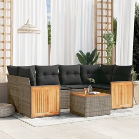 7-piece garden sofa set with gray PE rattan cushions by , Garden sets - Ref: Foro24-3259883, Price: 490,46 €, Discount: %