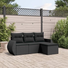 4-teilige Gartensofagarnitur mit schwarzen synthetischen Rattankissen von , Gartensets - Ref: Foro24-3253602, Preis: 279,01 €...