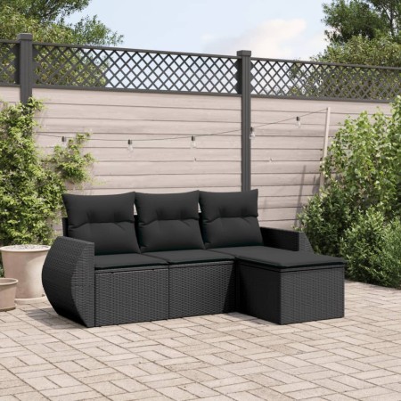 4-teilige Gartensofagarnitur mit schwarzen synthetischen Rattankissen von , Gartensets - Ref: Foro24-3253602, Preis: 278,65 €...