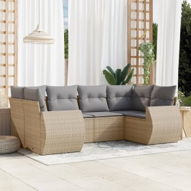 Gartensofa-Set mit Kissen, 6-teilig, beiges synthetisches Rattan von , Gartensets - Ref: Foro24-3254116, Preis: 489,99 €, Rab...