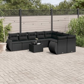 Gartensofa-Set 10-teilig mit schwarzen synthetischen Rattankissen von , Gartensets - Ref: Foro24-3254182, Preis: 664,37 €, Ra...