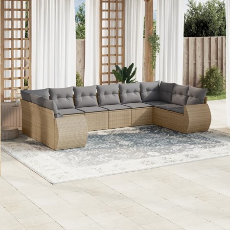 Gartensofa-Set mit beigen Kissen, 10-teilig, synthetisches Rattan von , Gartensets - Ref: Foro24-3254206, Preis: 693,10 €, Ra...