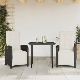 Tisch und Stühle mit Kissen, 3 Stück, schwarzes synthetisches Rattan von , Gartensets - Ref: Foro24-3212514, Preis: 363,99 €,...