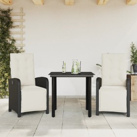 Mesita y sillas con cojines 3 piezas ratán sintético negro de , Conjuntos de jardín - Ref: Foro24-3212521, Precio: 337,99 €, ...