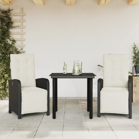 Table and chairs with cushions 3 pieces black synthetic rattan by , Garden sets - Ref: Foro24-3212521, Price: 338,42 €, Disco...