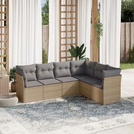 Gartensofa-Set mit Kissen, 6-teilig, beiges synthetisches Rattan von , Gartensets - Ref: Foro24-3217679, Preis: 395,80 €, Rab...