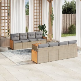 Set de sofás de jardín 9 pzas con cojines ratán sintético beige de , Conjuntos de jardín - Ref: Foro24-3227501, Precio: 650,0...