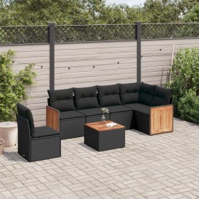 7-teiliges Garten-Essset und schwarze Kissen aus synthetischem Rattan von , Gartensets - Ref: Foro24-3227700, Preis: 432,71 €...