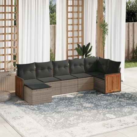 7-piece garden sofa set with gray PE rattan cushions by , Garden sets - Ref: Foro24-3227873, Price: 467,41 €, Discount: %