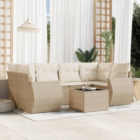 7-teiliges Gartensofa-Set und beige synthetische Rattankissen von , Gartensets - Ref: Foro24-3221117, Preis: 612,84 €, Rabatt: %