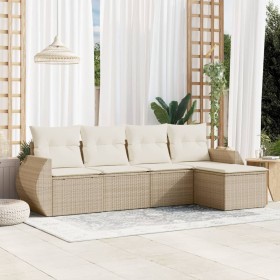 Gartensofa-Set mit Kissen, 5-teilig, beiges synthetisches Rattan von , Gartensets - Ref: Foro24-3221287, Preis: 428,10 €, Rab...