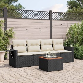 5-teiliges Gartenmöbel-Set und schwarze synthetische Rattankissen von , Modulare Sofas für den Außenbereich - Ref: Foro24-322...