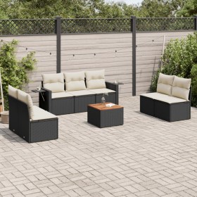 8-teiliges Gartensofa-Set und schwarze synthetische Rattankissen von , Modulare Sofas für den Außenbereich - Ref: Foro24-3224...