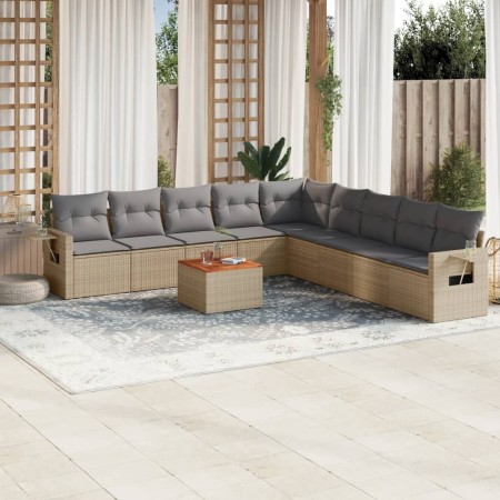 Gartensofa-Set mit beigen Kissen, 10-teilig, synthetisches Rattan von , Modulare Sofas für den Außenbereich - Ref: Foro24-322...