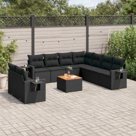 Gartensofa-Set 10-teilig mit schwarzen synthetischen Rattankissen von , Modulare Sofas für den Außenbereich - Ref: Foro24-322...