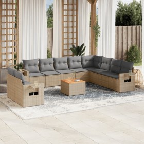 Set de sofás de jardín 11pzas con cojines ratán sintético beige de , Sofás modulares de exterior - Ref: Foro24-3224638, Preci...