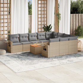 Set de sofás de jardín 11pzas con cojines ratán sintético beige de , Sofás modulares de exterior - Ref: Foro24-3224743, Preci...