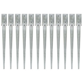 Ground spikes 12 pcs silver galvanized steel 7x7x75 cm by vidaXL, Spikes for anchoring in the ground - Ref: Foro24-145403, Pr...