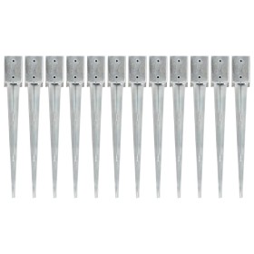 Ground spikes 12 pcs silver galvanized steel 9x9x75 cm by vidaXL, Spikes for anchoring in the ground - Ref: Foro24-145415, Pr...