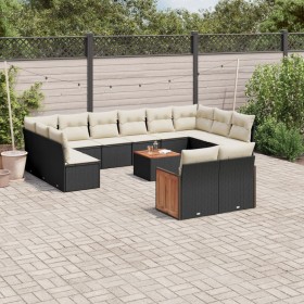 Garden sofa and cushion set 13 pieces black synthetic rattan by , Garden sets - Ref: Foro24-3228128, Price: 870,99 €, Discoun...