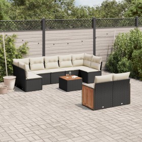 Gartensofa-Set 10-teilig mit schwarzen synthetischen Rattankissen von , Gartensets - Ref: Foro24-3227974, Preis: 613,22 €, Ra...