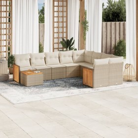 Gartensofa-Set mit beigen Kissen, 10-teilig, synthetisches Rattan von , Gartensets - Ref: Foro24-3227997, Preis: 763,33 €, Ra...