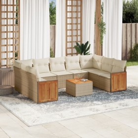 Gartensofa-Set mit beigen Kissen, 10-teilig, synthetisches Rattan von , Gartensets - Ref: Foro24-3227962, Preis: 763,33 €, Ra...