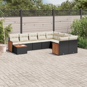 Gartensofa-Set 10-teilig mit schwarzen synthetischen Rattankissen von , Gartensets - Ref: Foro24-3227995, Preis: 613,22 €, Ra...