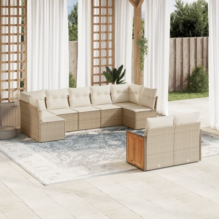 Set de sofás de jardín 9 pzas con cojines ratán sintético beige de , Conjuntos de jardín - Ref: Foro24-3227969, Precio: 691,9...