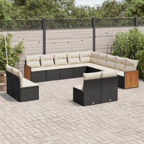 Garden sofa and cushion set 13 pieces black synthetic rattan by , Garden sets - Ref: Foro24-3228163, Price: 807,59 €, Discoun...