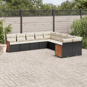 Gartensofa-Set 10-teilig mit schwarzen synthetischen Rattankissen von , Gartensets - Ref: Foro24-3228030, Preis: 667,99 €, Ra...