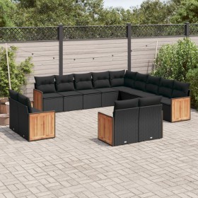 Garden sofa and cushion set 13 pieces black synthetic rattan by , Garden sets - Ref: Foro24-3228204, Price: 880,72 €, Discoun...