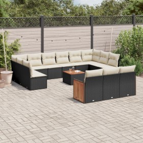 Garden sofa and cushion set 14 pieces black synthetic rattan by , Garden sets - Ref: Foro24-3228142, Price: 863,32 €, Discoun...