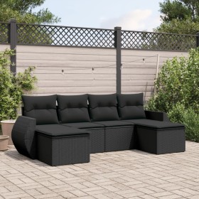 6-teilige Gartensofagarnitur und schwarze synthetische Rattankissen von , Modulare Sofas für den Außenbereich - Ref: Foro24-3...