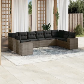 10-teiliges Gartensofa-Set mit grauen synthetischen Rattankissen von , Gartensets - Ref: Foro24-3223069, Preis: 664,21 €, Rab...