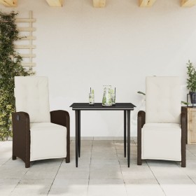 Garden chairs and table with cushions 3 pieces brown PE rattan by , Garden sets - Ref: Foro24-3212542, Price: 372,79 €, Disco...