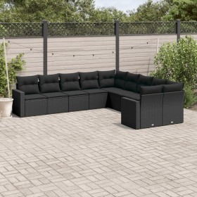 Gartensofa-Set 10-teilig mit schwarzen synthetischen Rattankissen von , Gartensets - Ref: Foro24-3219495, Preis: 601,55 €, Ra...