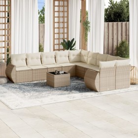 11-teiliges Gartensofa-Set mit beigen synthetischen Rattankissen von , Modulare Sofas für den Außenbereich - Ref: Foro24-3221...