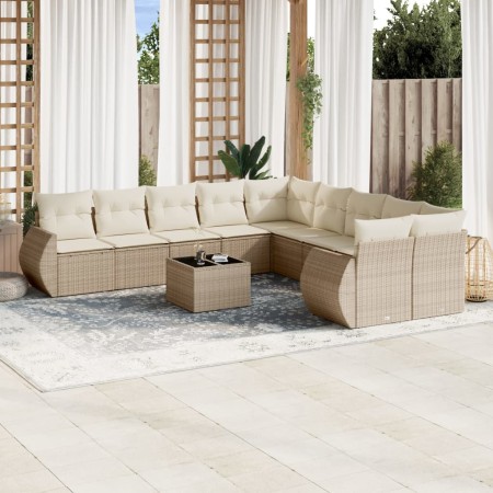 11-teiliges Gartensofa-Set mit beigen synthetischen Rattankissen von , Modulare Sofas für den Außenbereich - Ref: Foro24-3221...