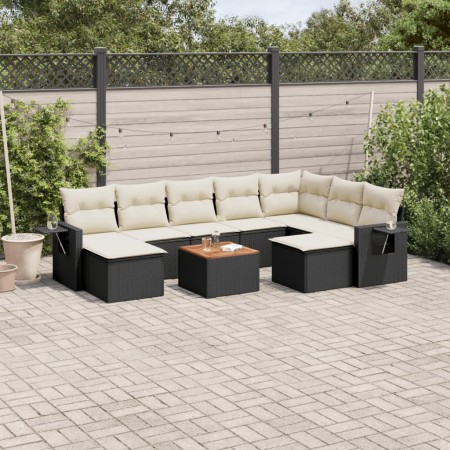 Gartensofa-Set 10-teilig mit schwarzen synthetischen Rattankissen von , Modulare Sofas für den Außenbereich - Ref: Foro24-322...