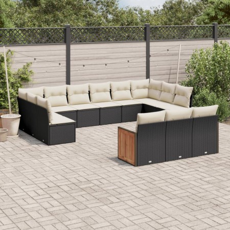 Garden sofa and cushion set 13 pieces black synthetic rattan by , Garden sets - Ref: Foro24-3228135, Price: 818,83 €, Discoun...