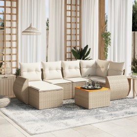 7-teiliges Gartensofa-Set und beigefarbene synthetische Rattankissen von , Gartensets - Ref: Foro24-3225106, Preis: 624,99 €,...